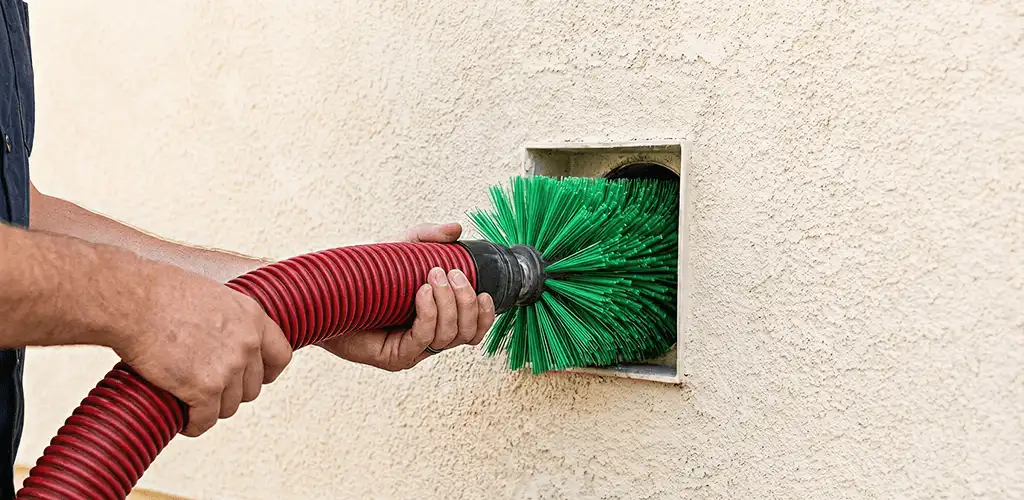 Air duct cleaning brush removing debris from a vent opening in Mobile, AL