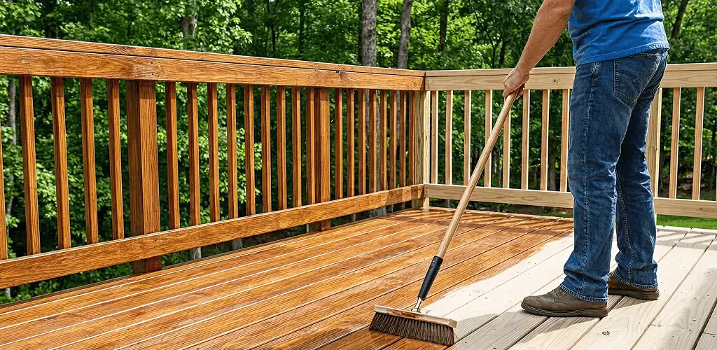 Deck staining and sealing application on a wood deck in Mobile, AL