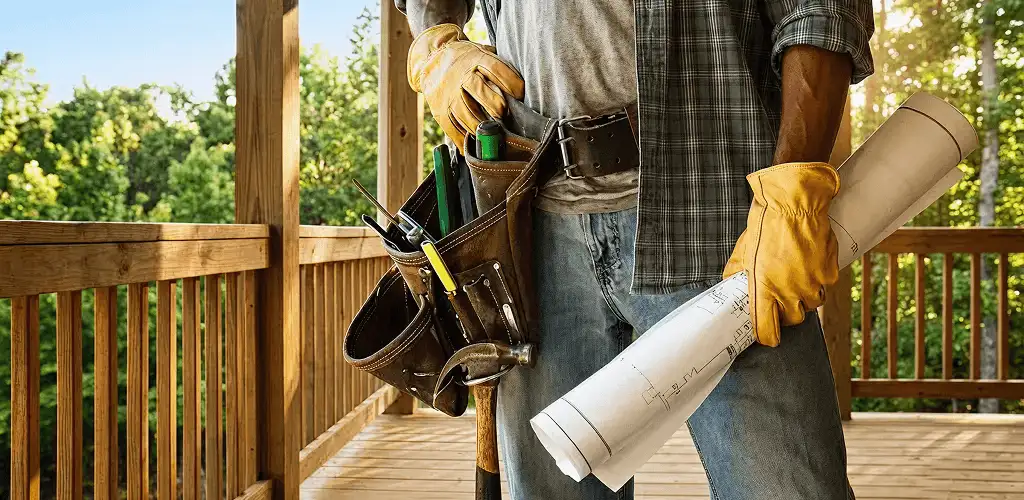 Professional handyman with tool belt ready for home repairs in Mobile, AL