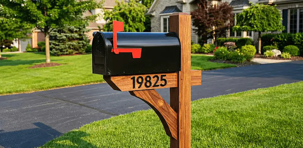 New mailbox installation with post and address number for a home in Mobile, AL