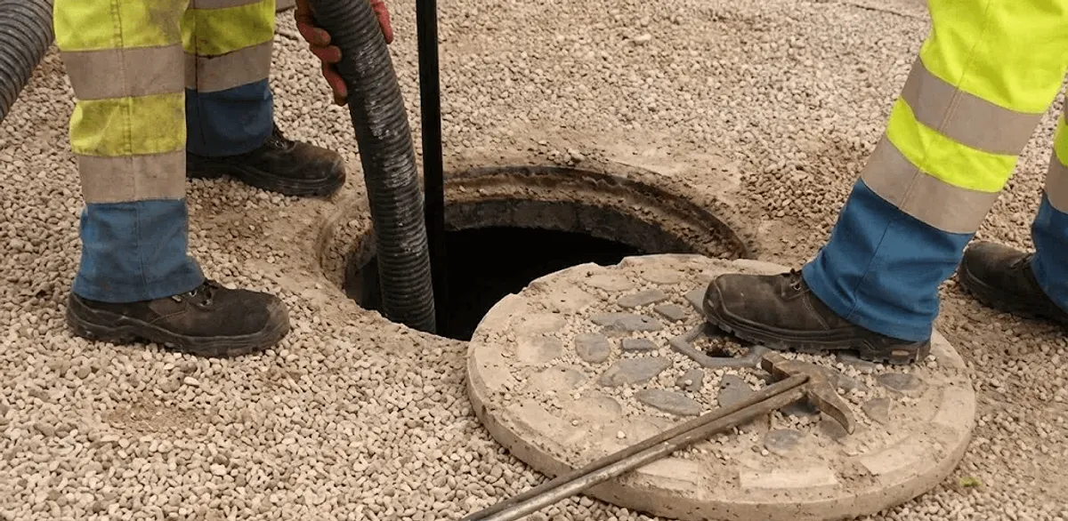 Drain cleaning crew clearing a sewer access point with professional equipment in Mobile, AL