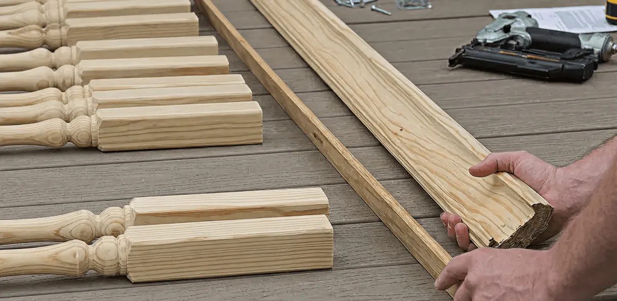 Handrail installation materials and wood components for stair rail work in Mobile, AL
